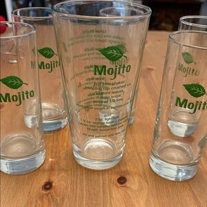 Mojito Glass Mixer and  Set of five  high balls with Green Leaf Motif by Libby